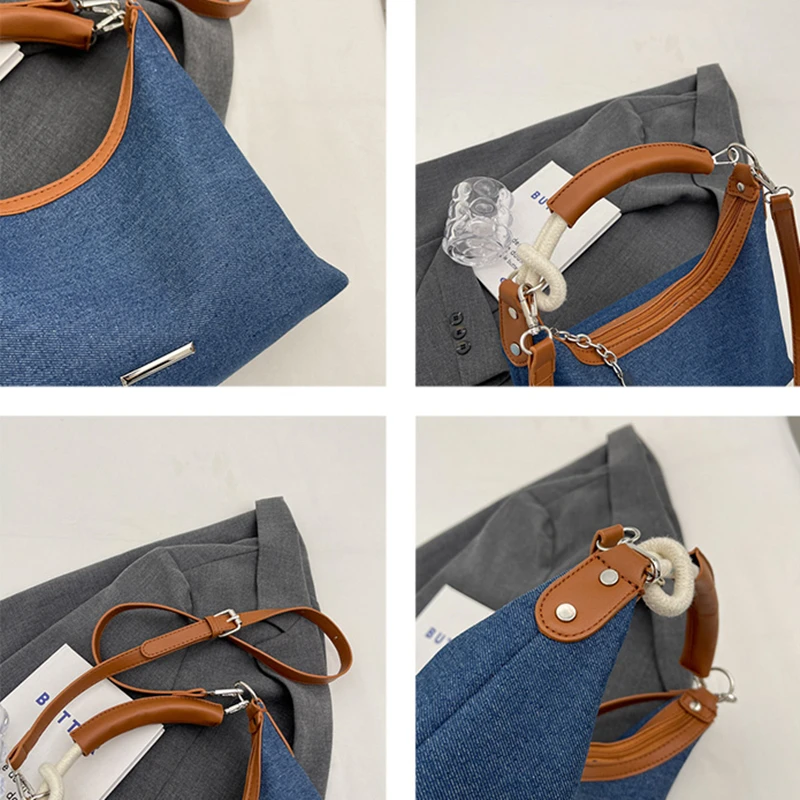 Denim Fabric Shoulder Bags For Women Luxury Designer Purses And Handbags Blue Underarm Hobos Casual Street Crossbody Totes 2023