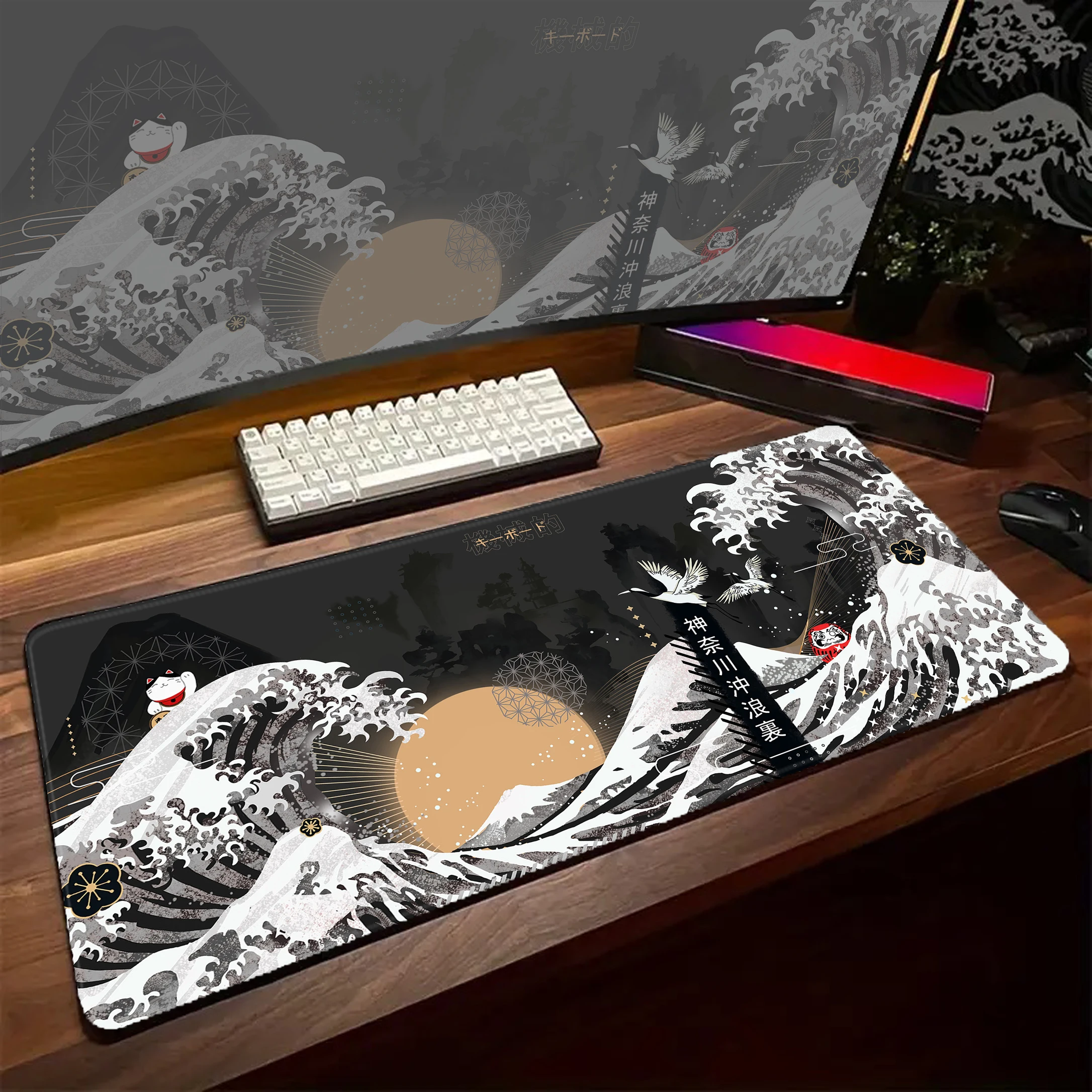 

Japanese Art Great Waves Mouse Pad Gaming XL Custom HD New Mousepad XXL Playmat Non-Slip Office Computer Mice Pad 900x400mm