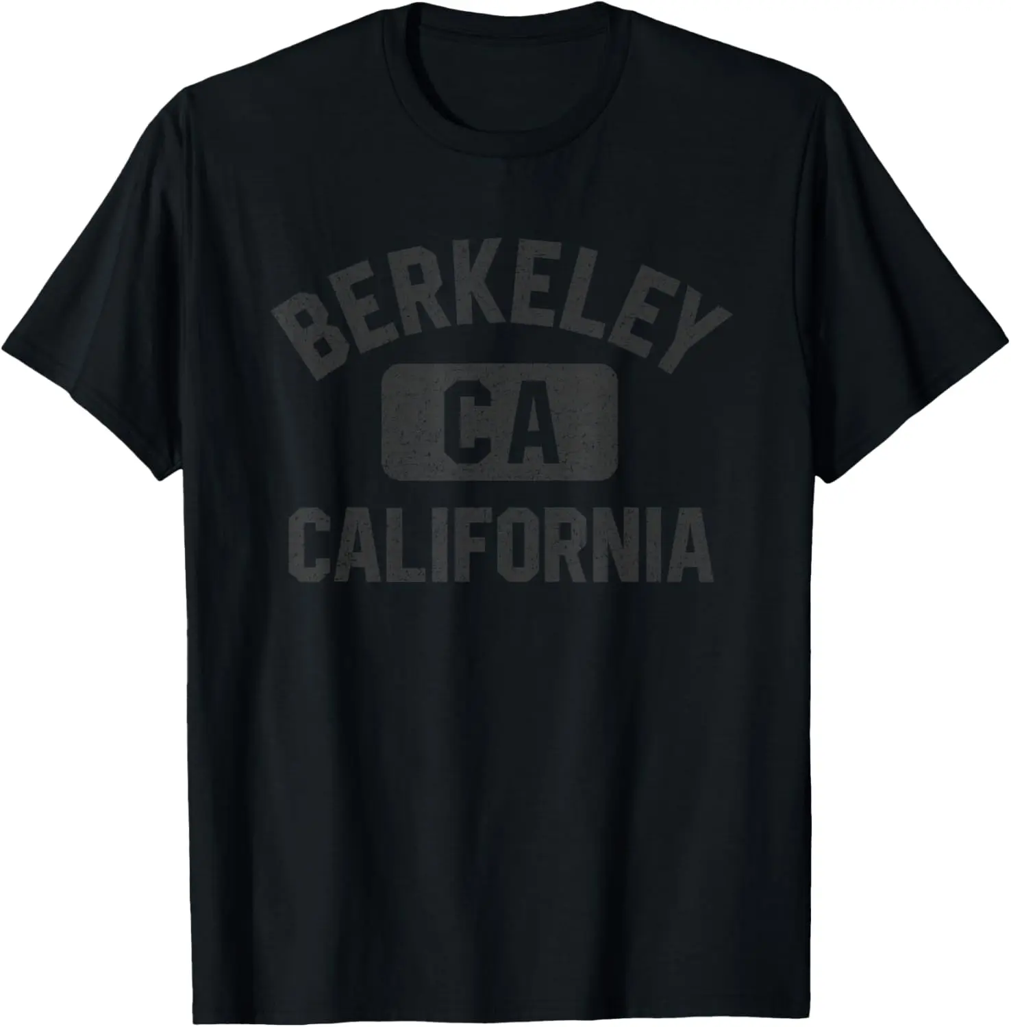 

Berkeley California Gym Style Black w Distressed Black Print T-Shirt