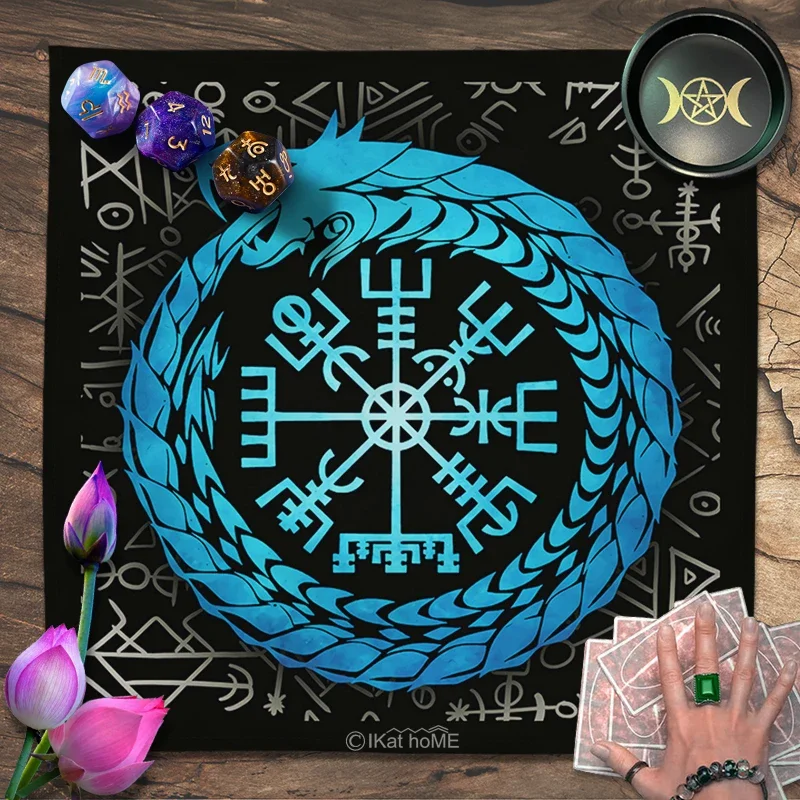 Spiritual Rune Ouroboros Tarot Tablecloth Altar Cloth Constellation Compass Oracle Card Pad Divination Witchcraft Astrology Art