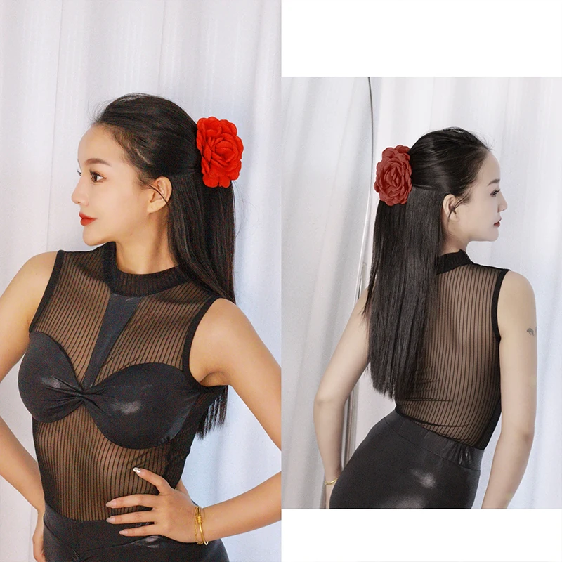 Nieuwe Doorzichtige Mesh Latin Dance Tops Mouwloze Bodysuit Volwassen Vrouwen Rumba Salsa Ballroom Danskleding Club Dancewear Dnv20608