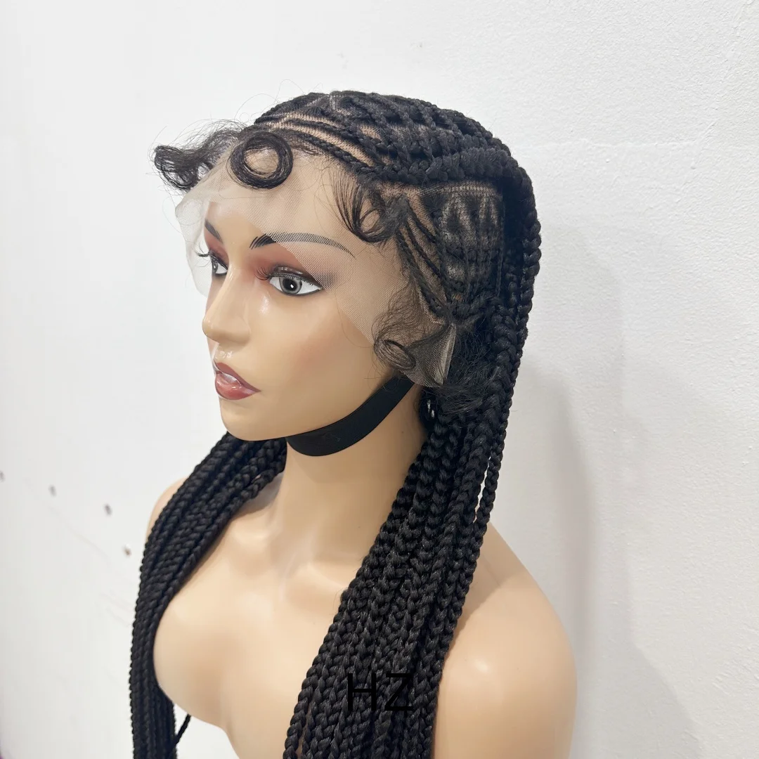 Synthetische 36 "Vlechten Gevlochten Pruiken Voor Zwarte Vrouwen Volledige Kant Pruik Vlecht Afrikaanse Knooploze Box Vlechten Haar Kant voor Pruiken