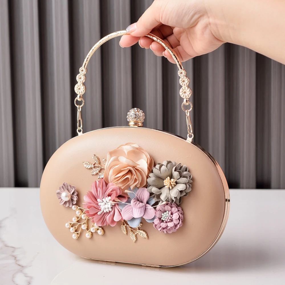 2024New Flower Dinner Bag Retro Portable Party Bride Shoulder Bags Flower Handbag Korean Style Trend Ladies Round Crossbody Bags