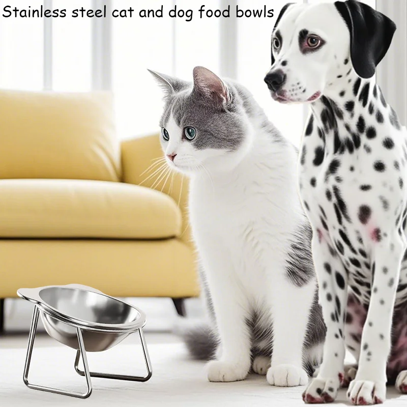 15° Tilted Elevated Dog Bowl 304 Stainless Steel Anti-Vomiting Pet Food Water Bowl Spine Protection for Dogs Cats view 6