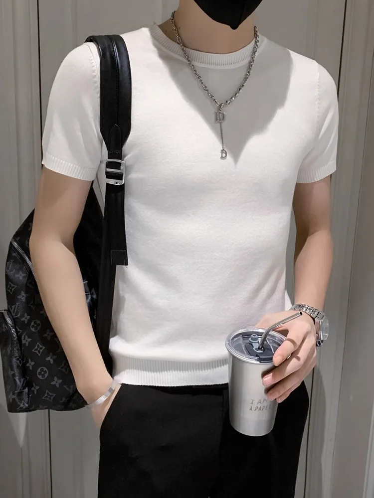 

Летняя ор Све Трикотажная мужская футболка приталенного кроя Trendy f Sve Повседневная круглая футболка Ne Youthful Energy Sle Pure Color