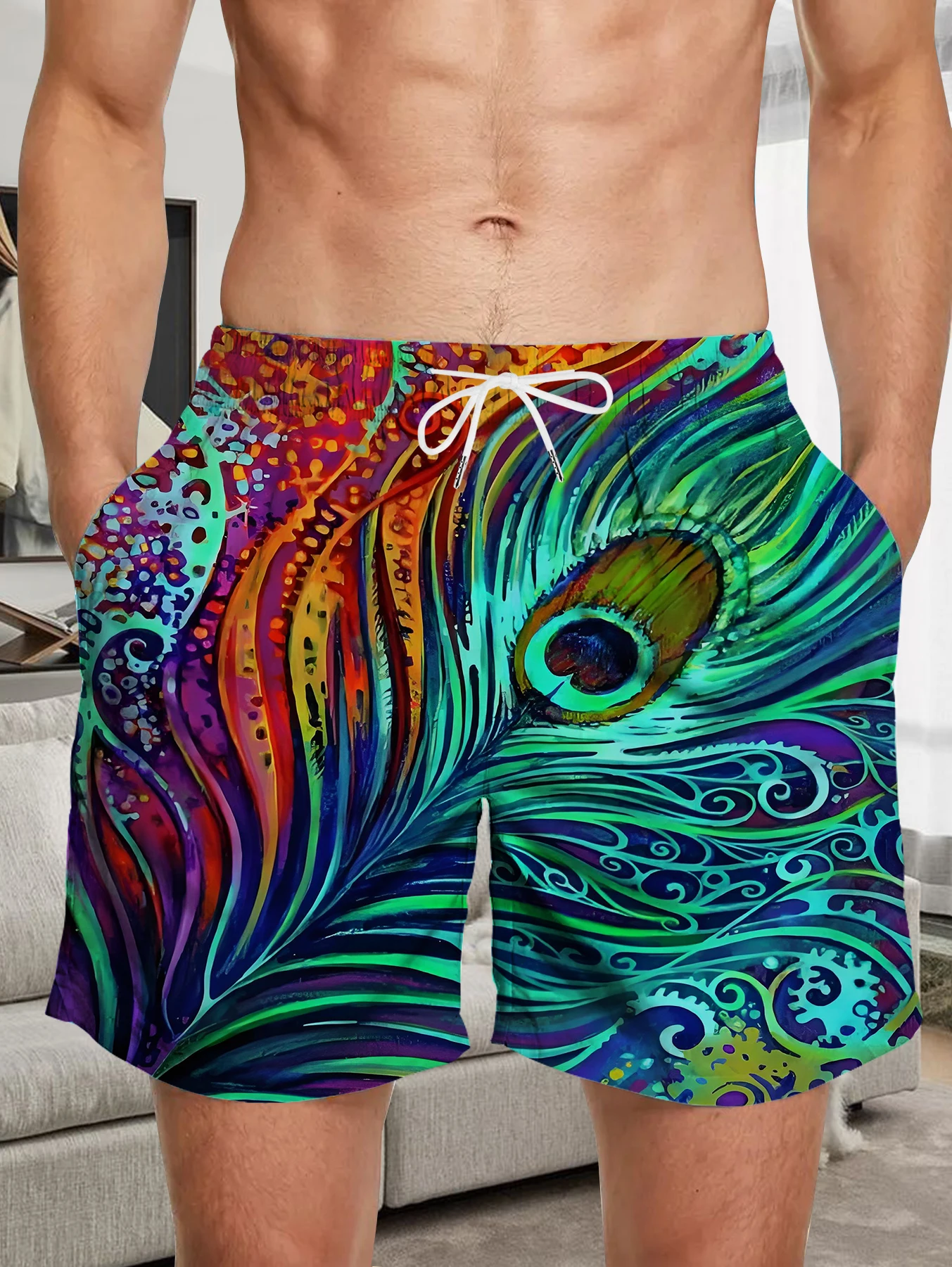 

Polyester Quick Dry Men Shorts Retro Full Digital Print Beach Casual Board Pants