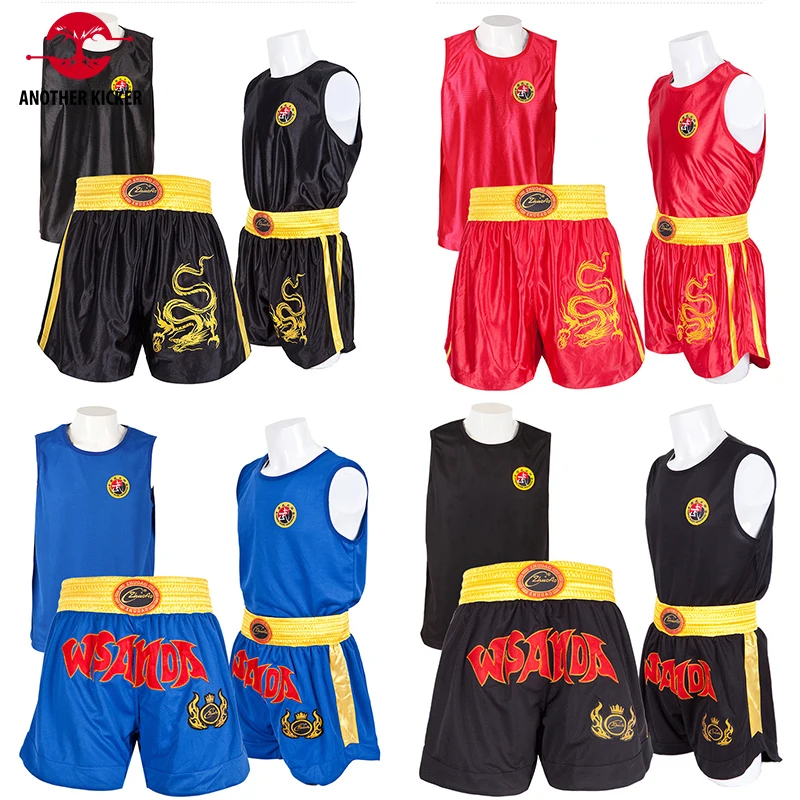 Bo And Singlet Set Men Women Kids Muay Thai Shorts MMA T Shirt Vest Sanda BJJ Martial Arts Fight Kickbo Uniform