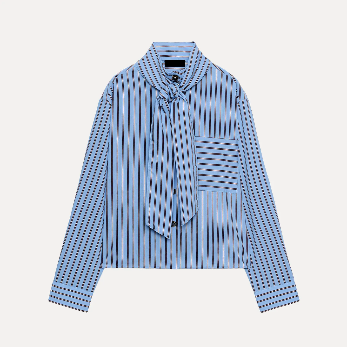 ZADATA Women's Long Sleeve Striped Shirt Stand Collar Knot Pocket Autumn 2026 Fashion Ladies Premium Clothing 5