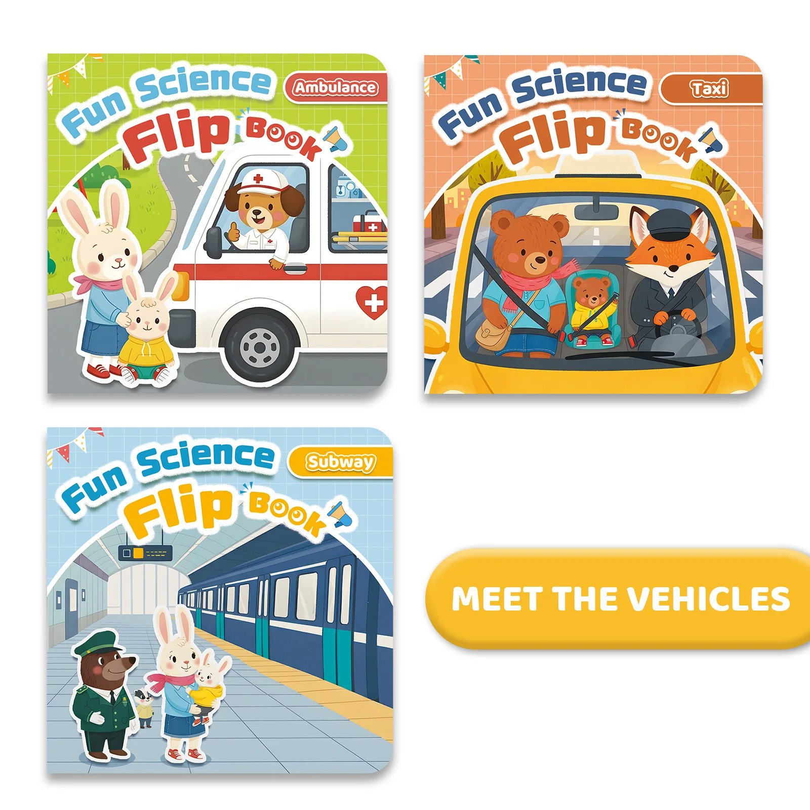 Fun Science Transportation Flip Notebooks, Ambulance, Taxi & Subway Themes, Vehicle Recognition, Public Transportation
