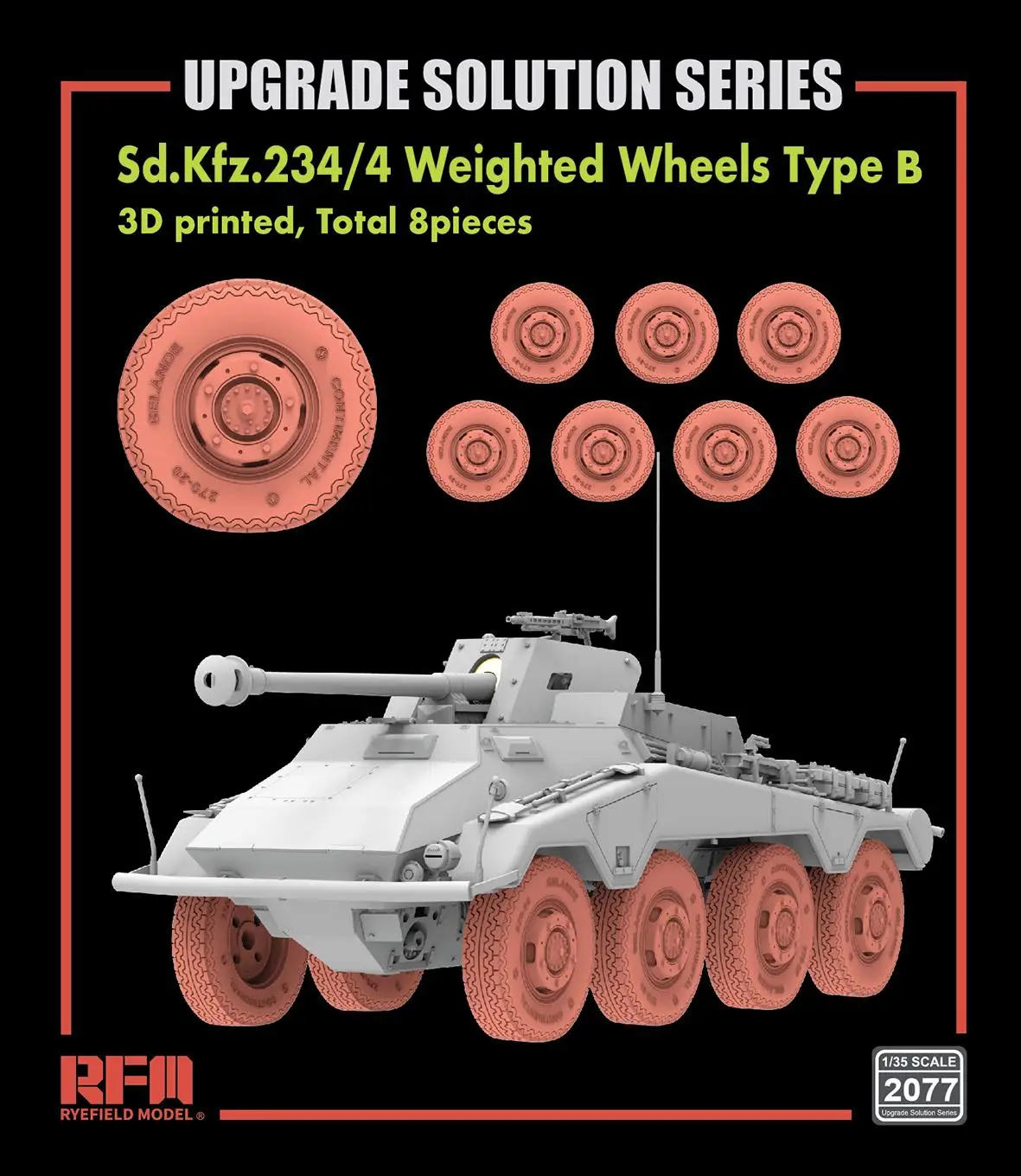 

RYEFIELD 2077 1/35 Scale Sd.Kfz.234/4 Weighted wheels Type B 3D printed, Total 8pieces