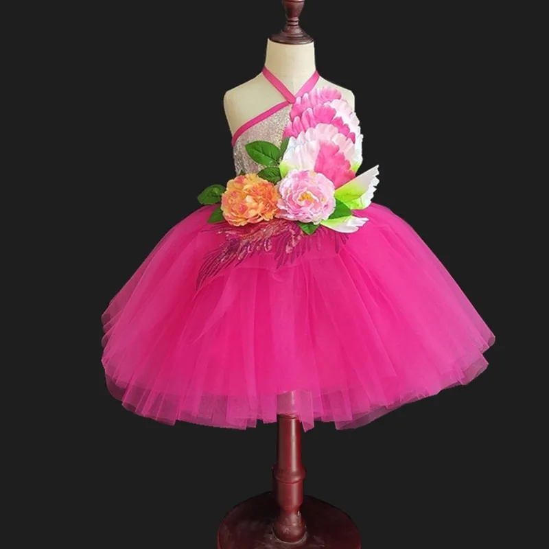 Multicolored Sequined Dance Dress Girls Modern Dance Costume Girls Contemporary Freestyle Dance Dress Girls vestidos de fiesta