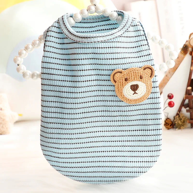 

Dog Pet Clothing Striped Vests for Dogs Clothes Cat Small Bear Patch Cute Thin Spring Summer Fashion Boy Yorkshire Accessories