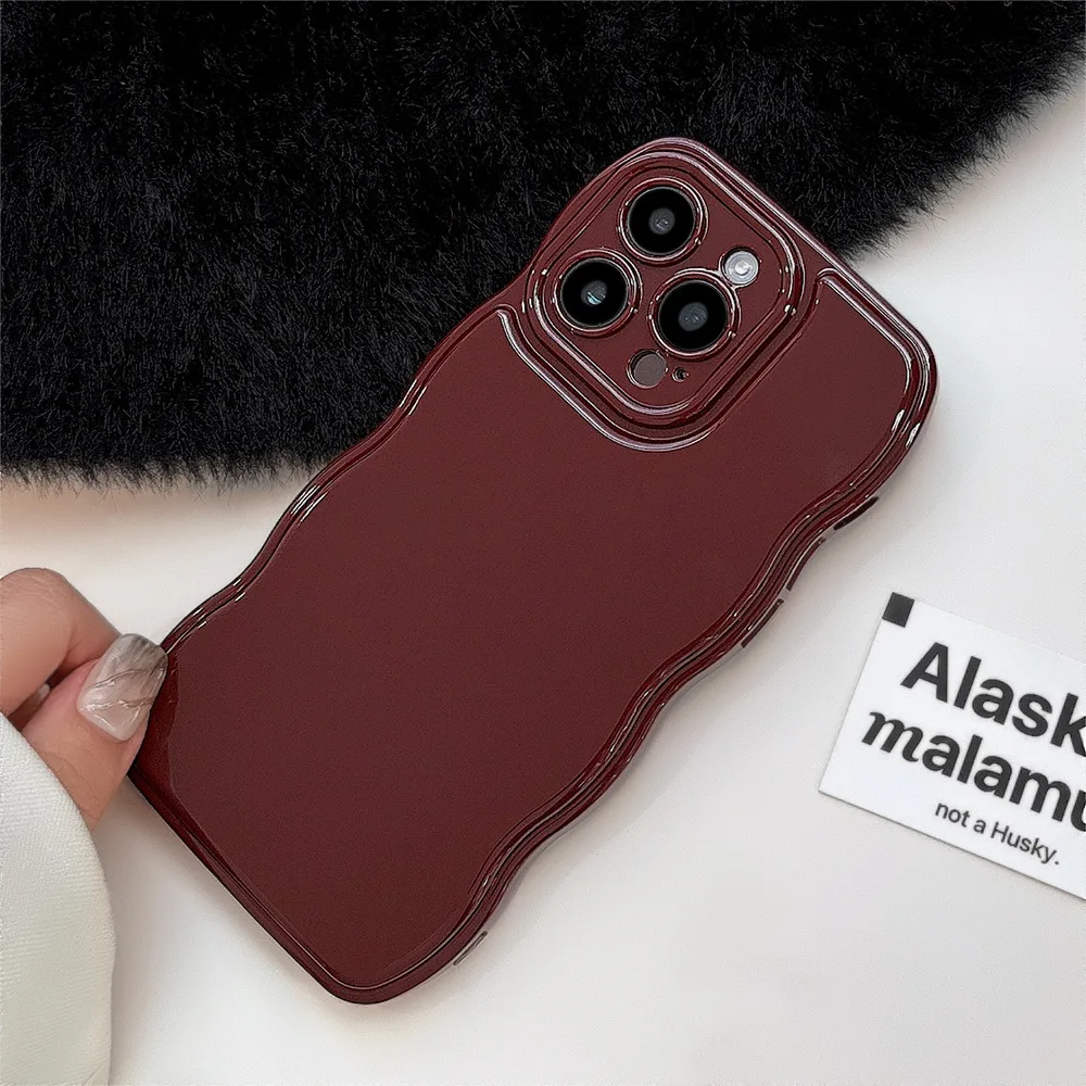 Retro Wine Red Wavy Phone Case For iPhone 17 Air 16 15 14 13 12 11 Pro Max Plus Woman Girl Soft Shockproof Bumper Back Cover - náhled 4