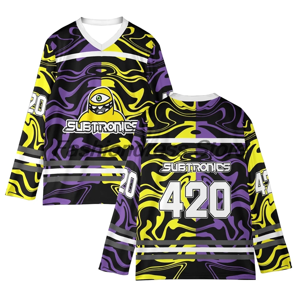 Subtronics Trippy Swirl Hockey Jersey Edm Festival V-Neck Long Sleeve Loose Top Shirts Women Men Athletic T-shirt