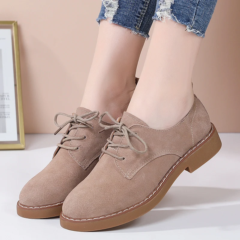 2024 new retro women\'s shoes suede small leather shoes leather casual British style lace-up daily work mother single shoes