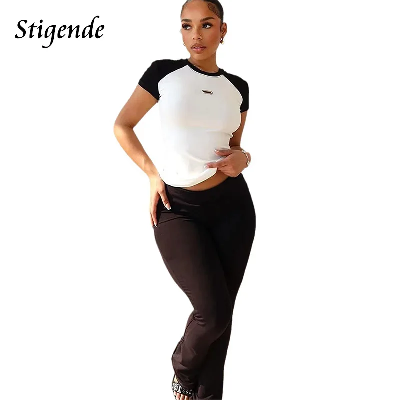 

Stigende Patchwork Two Piece Yoga Outfits Women Color Block Crop Top and Flare Leggings Pants Set