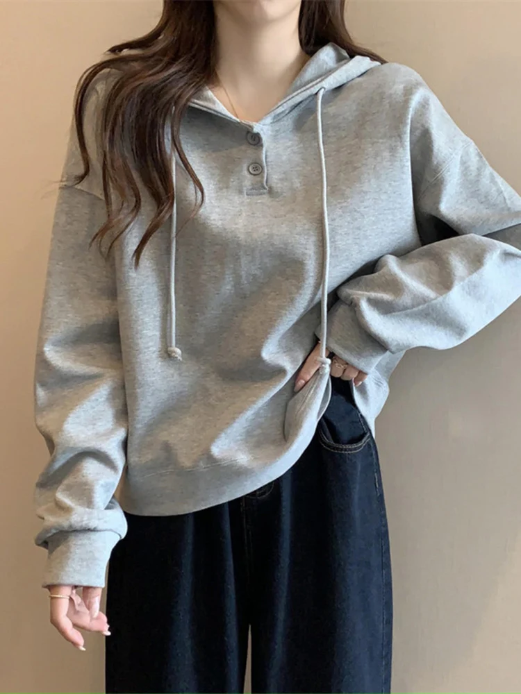 Spring Autumn Casual Loose Hooded Sweater For Women Korean Solid Long Sleeved Versatile Hoodies New Fashion Simple Female Tops