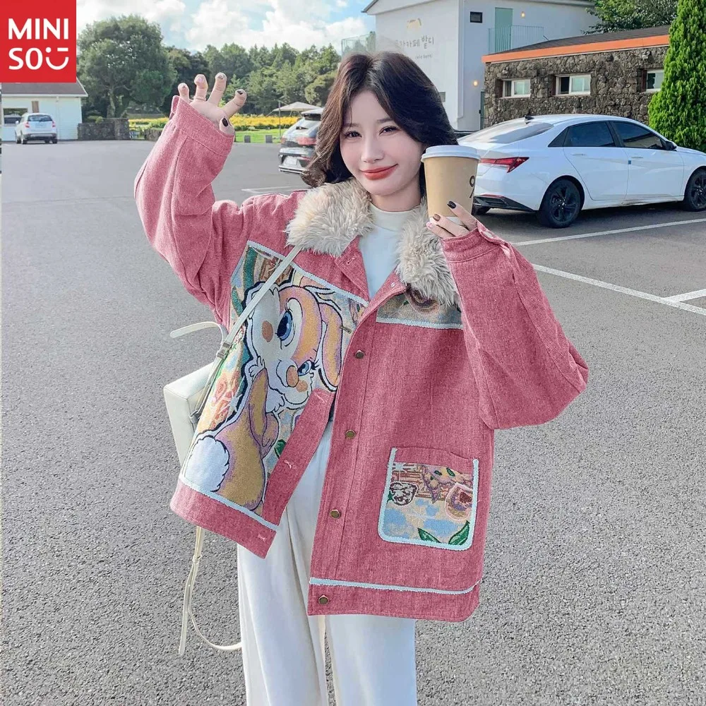 الأزرق الكورية الأرنب الفراء بطانة الدنيم فطيرة يتغلب على المرأة الخريف والشتاء 2025 جديد الكرتون الحد من العمر سميكة سترة الصوف #4