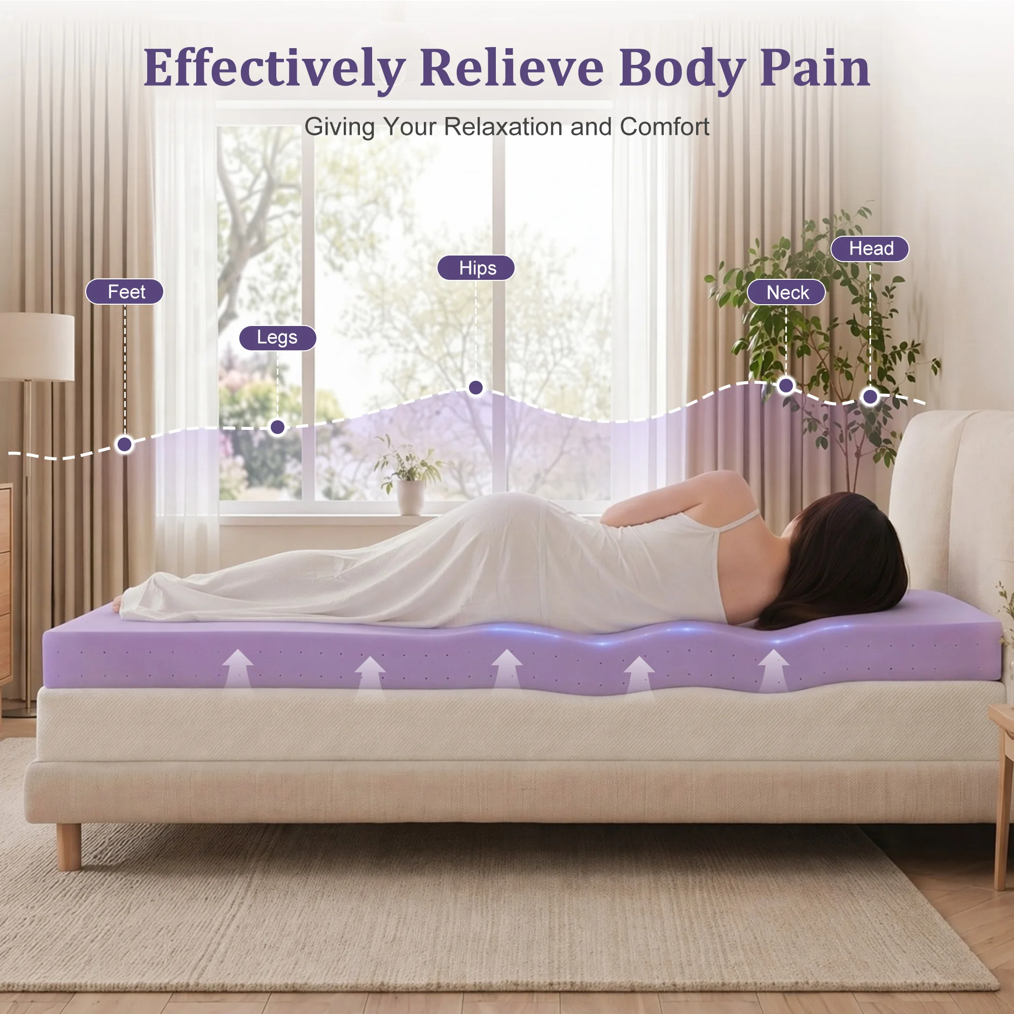 MCQ 4 Inch Purple Soft Bed Mattress Full Size Memory Foam Gel Breathable Cooling Mattress Soft Bed Topper Home Bedroom Furniture