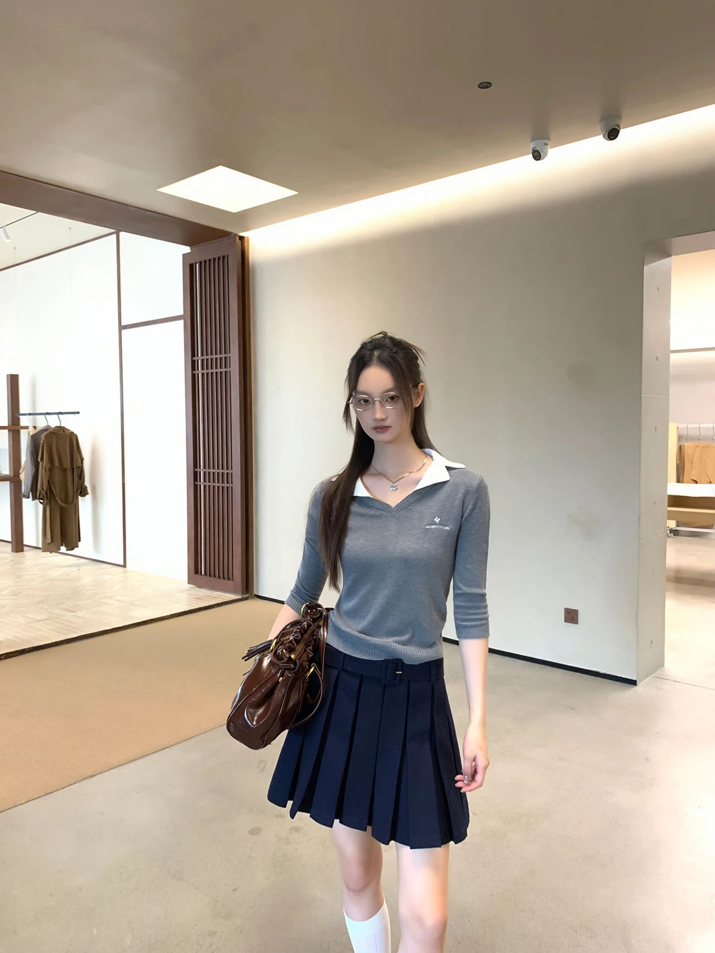 

Low Waist A-Line Skirt for Women Blue Pleated Skirt Casual Polyester Fiber Commuter Sle Faionable New 2025