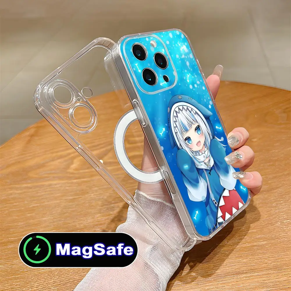 

Чехол Holo Gawr Gura для iPhone 17 16 15 14 13 12 11 Air Pro Max Plus Mini Magsafe, прозрачный, цветной, роскошный чехол-накладка