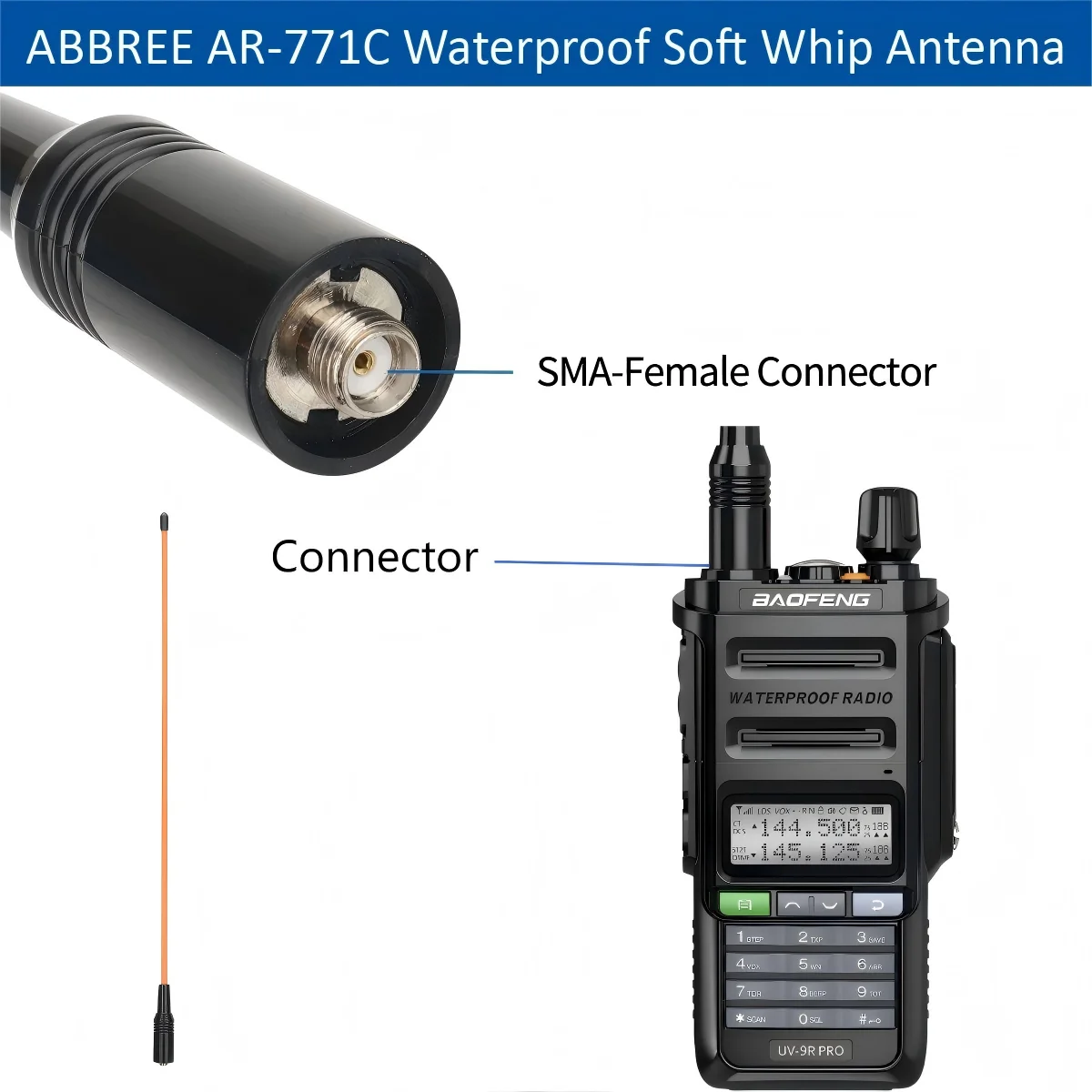 ABBREE AR-771C SMA Female Waterproof Dual Band Antenna 144/430MHz Untuk Baofeng UV-5RH UV-5R Mini BF-888S AR-152 Walkie Talkie