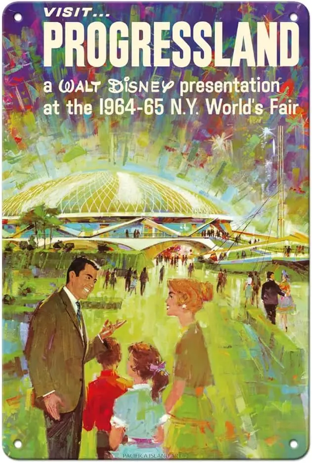 Visit Walt Disney’s Progressland - 1964 New York World’s Fair - Vintage Travel Poster c.1960s - 8 x 12 inch Vintage Metal Tin Si