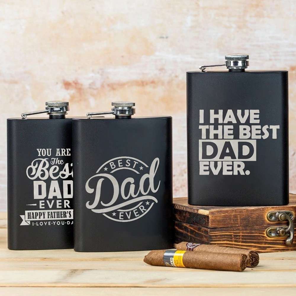 I Have The Best Dad Ever Print Flask Engraved Hip Flask Stainless Steel Camping Black Flasks Birthday Father's Day Gift for Dad