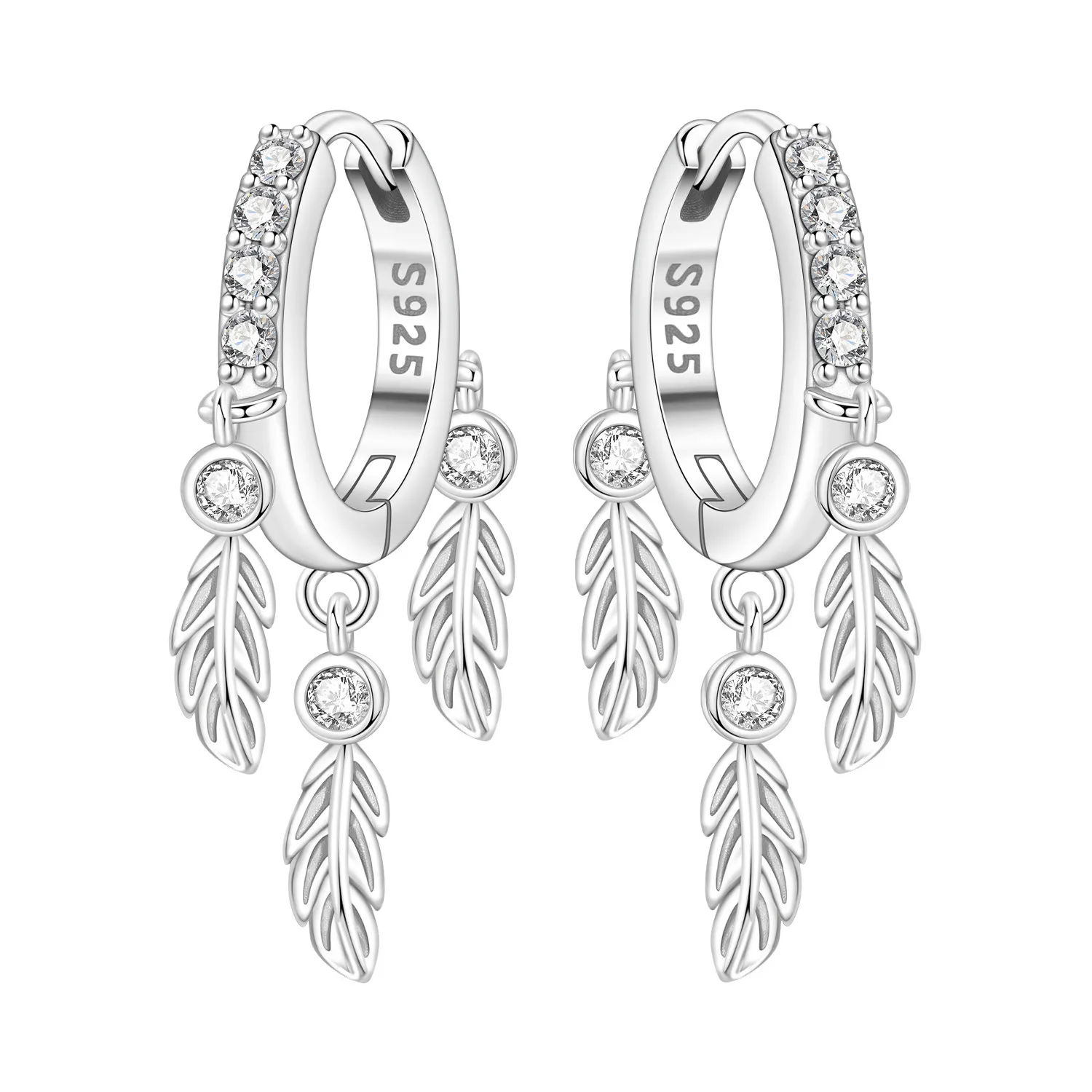 PANPOKI Ohrringe aus 925er-Sterlingsilber mit Feder-Glückssymbol, Damen-Ohrringe, Charm, modisch, vielseitig, Party-Schmuck, Geschenke