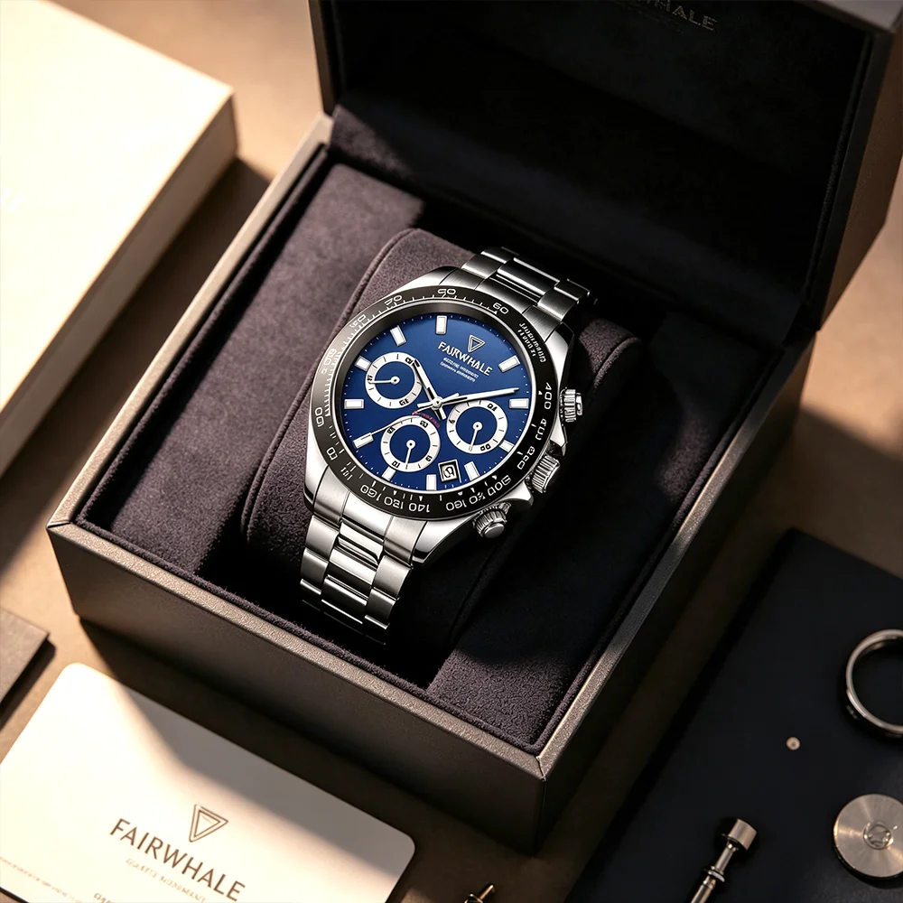 Fashion Men's 5030 Sport Quartz Watch Luminous 3-Eye Chronograph Business Waterproof Casual Wristwatch