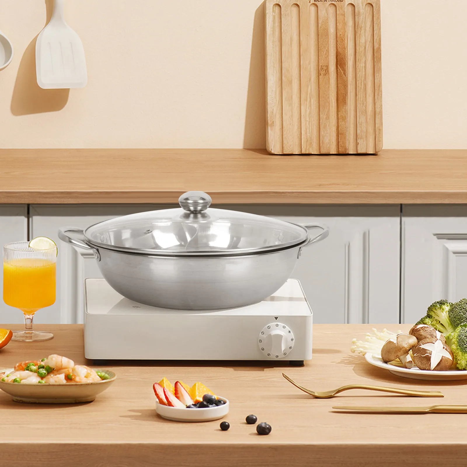 

1 Set Double Flavor Hot Pot Thickened Stainless Steel Cooking Pot Dual Compartment Kitchenware Household Soup Cooker Comfortable