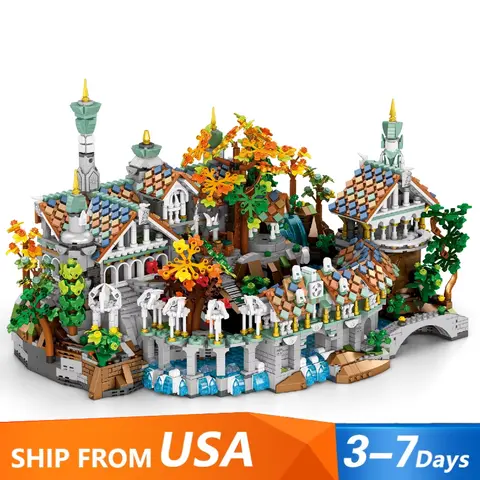 4406PCS MOC Movie Rings Rivendell Medieval Castle Building Blocks Street View Modular Architecture Model Bricks Toys Adults Gift