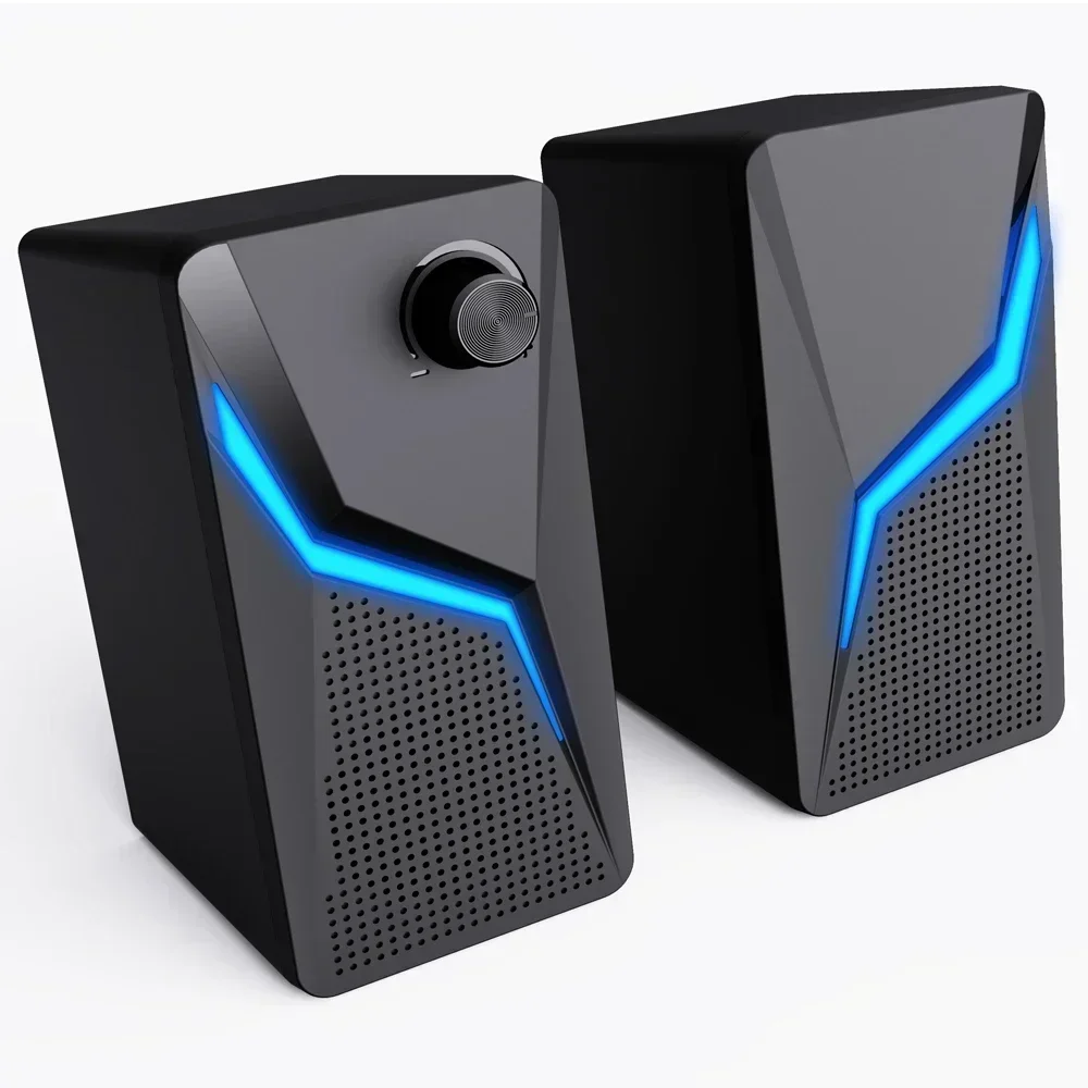 2.0 Loudspeaker PC Sound  Speakers With LED RGB Box HIFI Stereo Microphone USB Wired Computer Gaming Lighting Strong Bass