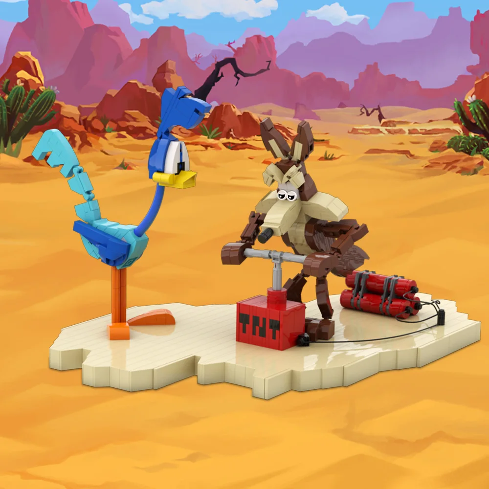 Gobricks MOC Roadrunners Und Wile E Coyotes Brickheadz Bausteine Modell Beliebte Spiele Ziegel Zusammengebautes Spielzeug Kinder Geschenk