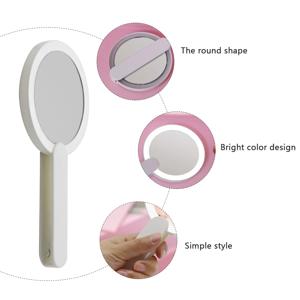 

1pc Round Mini For Female Travel Makeup Accessory Portable Led Tool Silver Mini Led Mirror White