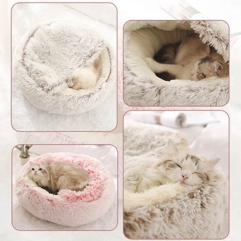 2024 New Winter Warm Semi-Enclosed Shell Cat Litter Pet Cat Bed Semi-Enclosed Kennel Dog Bed