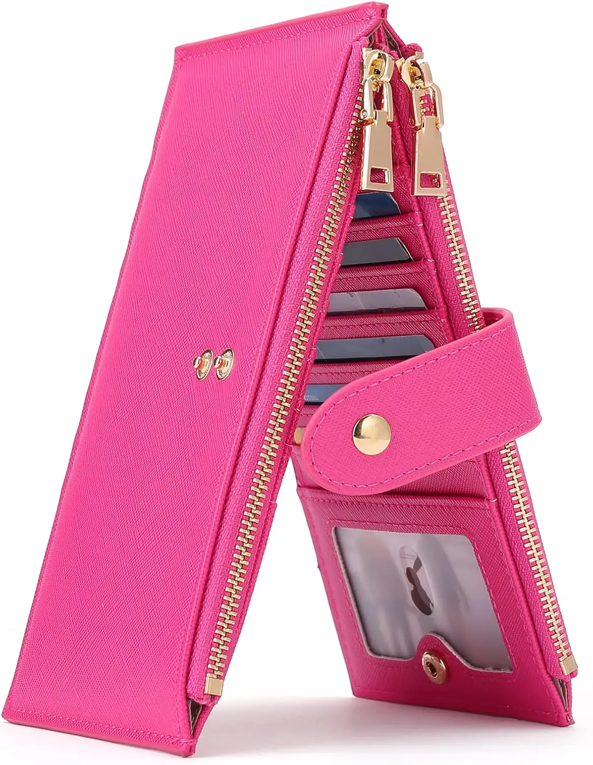 

Тонкий женский кошелек с защитой от RFID и двумя карманами на молнии, легкий картхолдер цвета фуксии