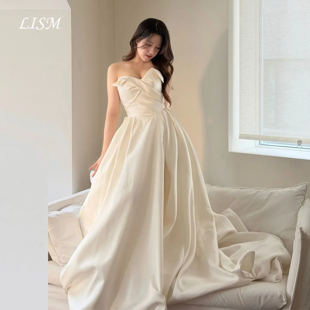 

LISM Sweetheart Korea A-Line Wedding Dresses Silk Taffeta Photo Shoot Floor Length Elegant Bridal Gowns Customized 웨딩드레스