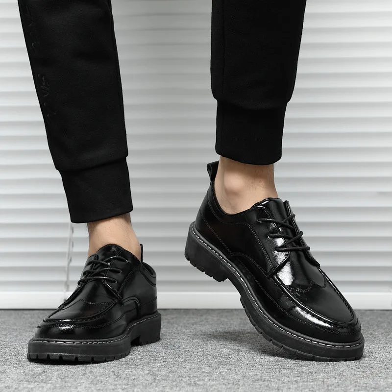 2023 New Men's versatile casual black leather shoes trend outdoor breathable shoes lace up driving hiking shoes for man