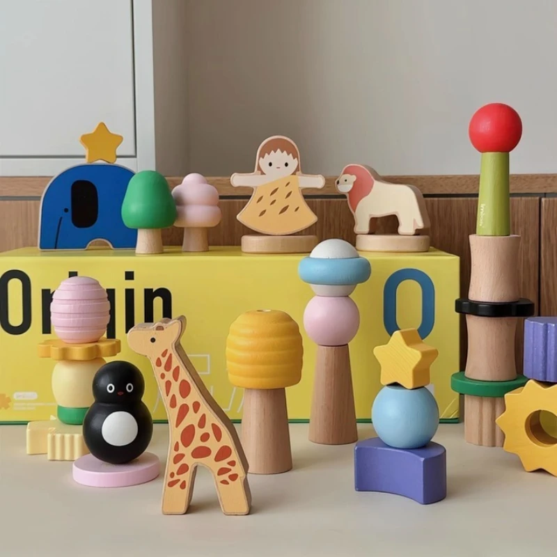 나무 몬테소리 블록 장난감 세트 안전한 아기 유아 교육용 블록 퍼즐 감각 장난감 큰 블록 쉽게 잡을 수 있음