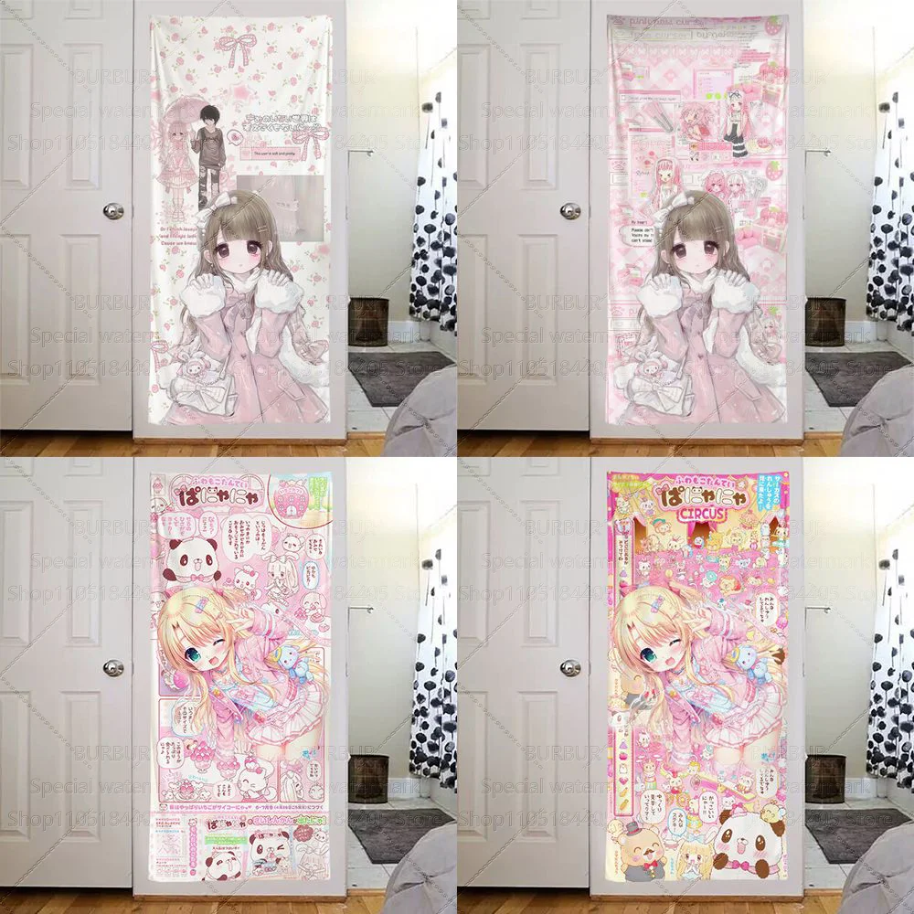 An old-fashioned girl's heart anime wall tapestry, extremely cute. Large-sized wall tapestry for the bedroom, long strip style,