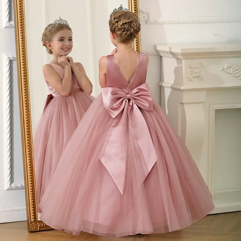 Summer Elegant Teenage Girls Evening Party Formal Prom Long Gown Kids Backless Birthday Wedding Princess Dress for Girls 5-14Yrs