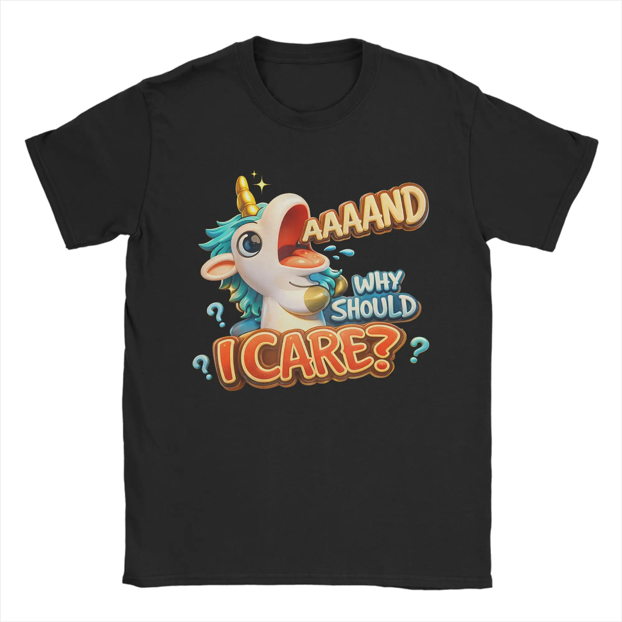 Men's T-Shirts Yawning Snarky Annnd Why Should I Care Unicorn 100% Cotton Tees Short Sleeve  T Shirts O Neck Clothing Plus Size