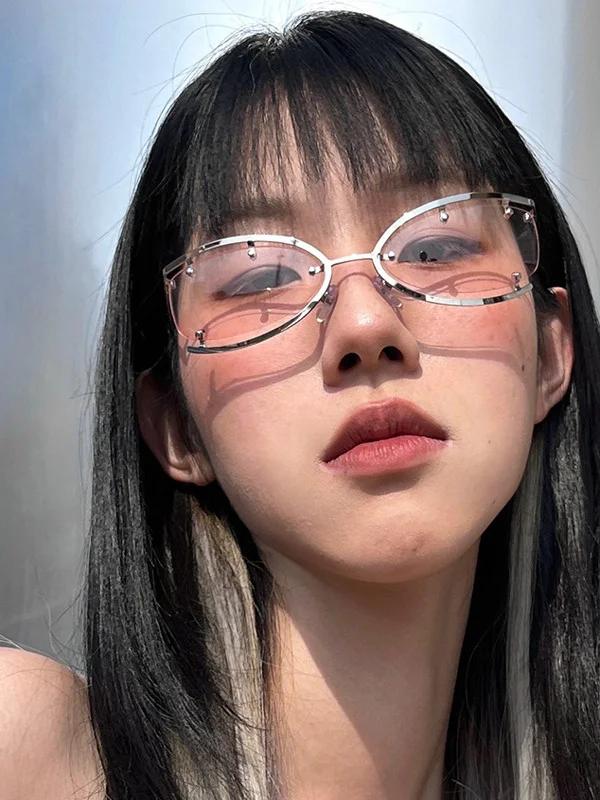 Kacamata Hitam Logam Berongga Warna Merkuriu untuk Wanita, Teknologi Masa Depan, Kacamata Hitam Sle, Modis untuk Wajah Bulat