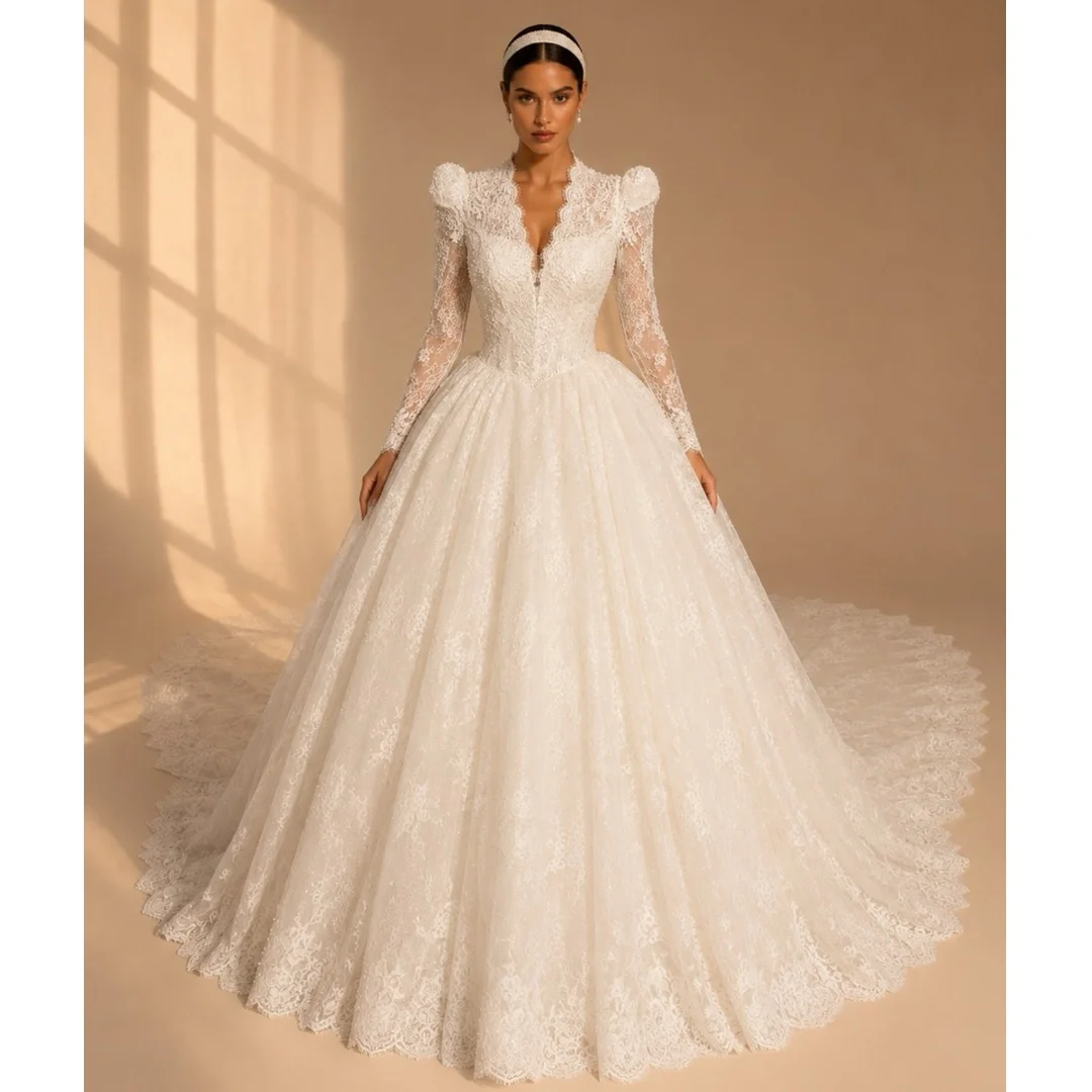 Vintage Wedding Dresses A Line Lace Corset Bridal Gown Long Sleeves Appliqued Elegant robe de mariée Customized