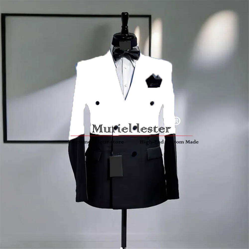 Elegant Groom Wedding Suits Splicing Double Breasted Jacket Pants 2 Pieces Men's Tuxedos Tailored Formal Party BoyfrIend Clothes