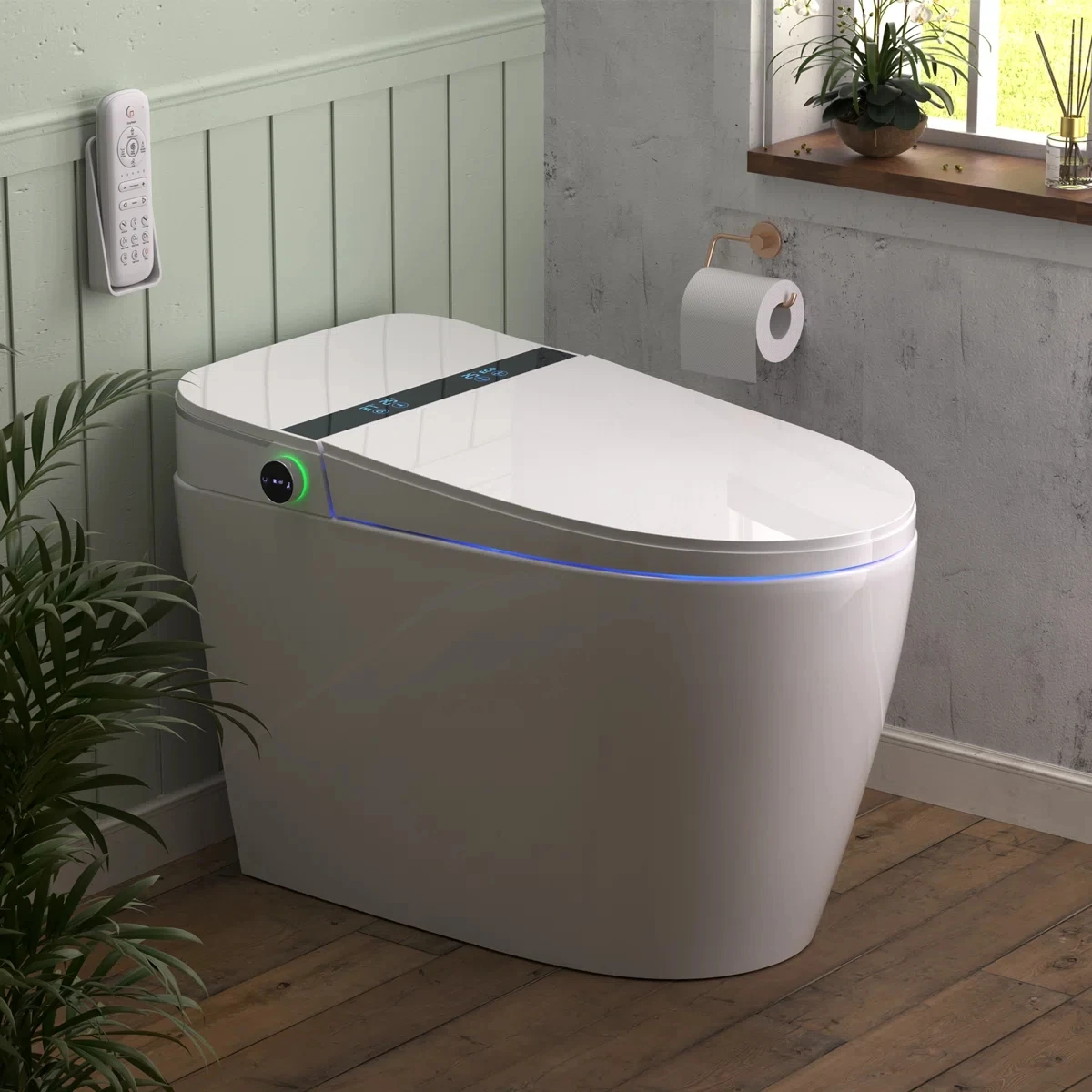 

Smart Toilet Massage Bidet Auto Open Lid Bidet Wash 1.28 GPF Dual Flush Heated Seat Warm Wash Dryer Soft Close Remote Control