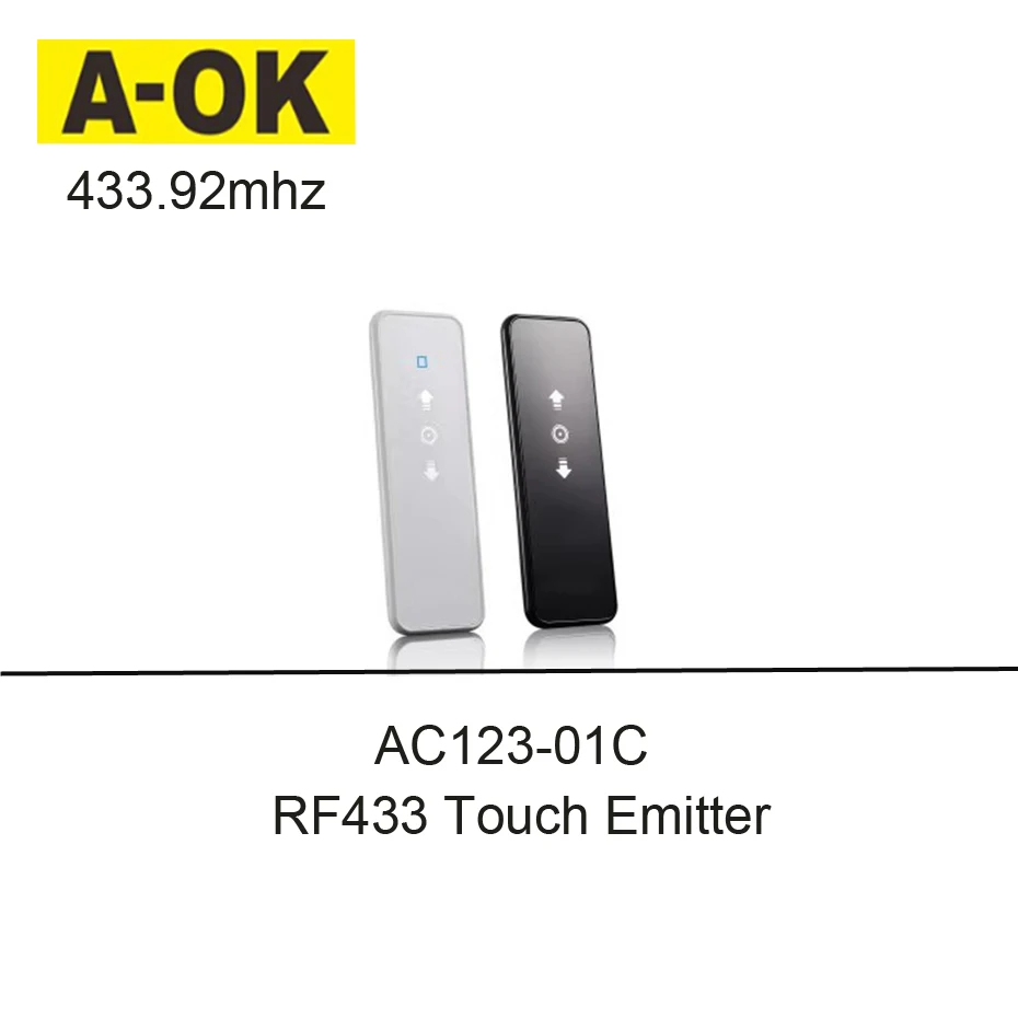 A-OK AC123-01C Déterminer Tactile Émetteur À Distance, Commande RF433 pour A-OK RF433 Moteur Curtian et Moteur Tubulaire, Panneau Tactile Sans Fil