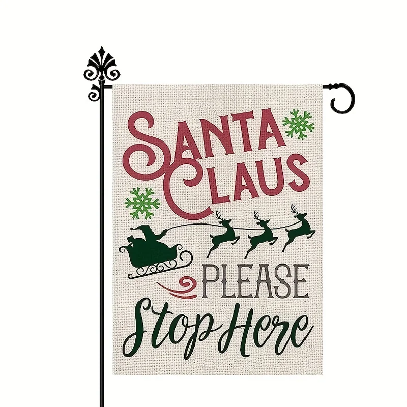 Santa Claus Please Stop Here Christmas Cardinal Garden Flag Double Side House Yard Xmas New Year Decor Welcome Winter