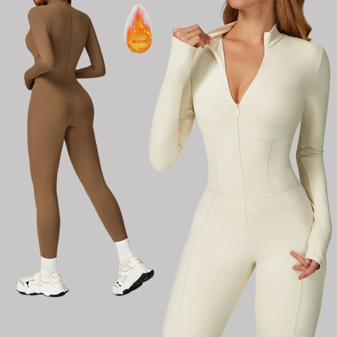 

Yoga Jumpsuit Sports Fitness Peach Hip Warm Zipper Long Sleeve One-piece Outdoor Casual Running Workout Clothes Gym bodysuit